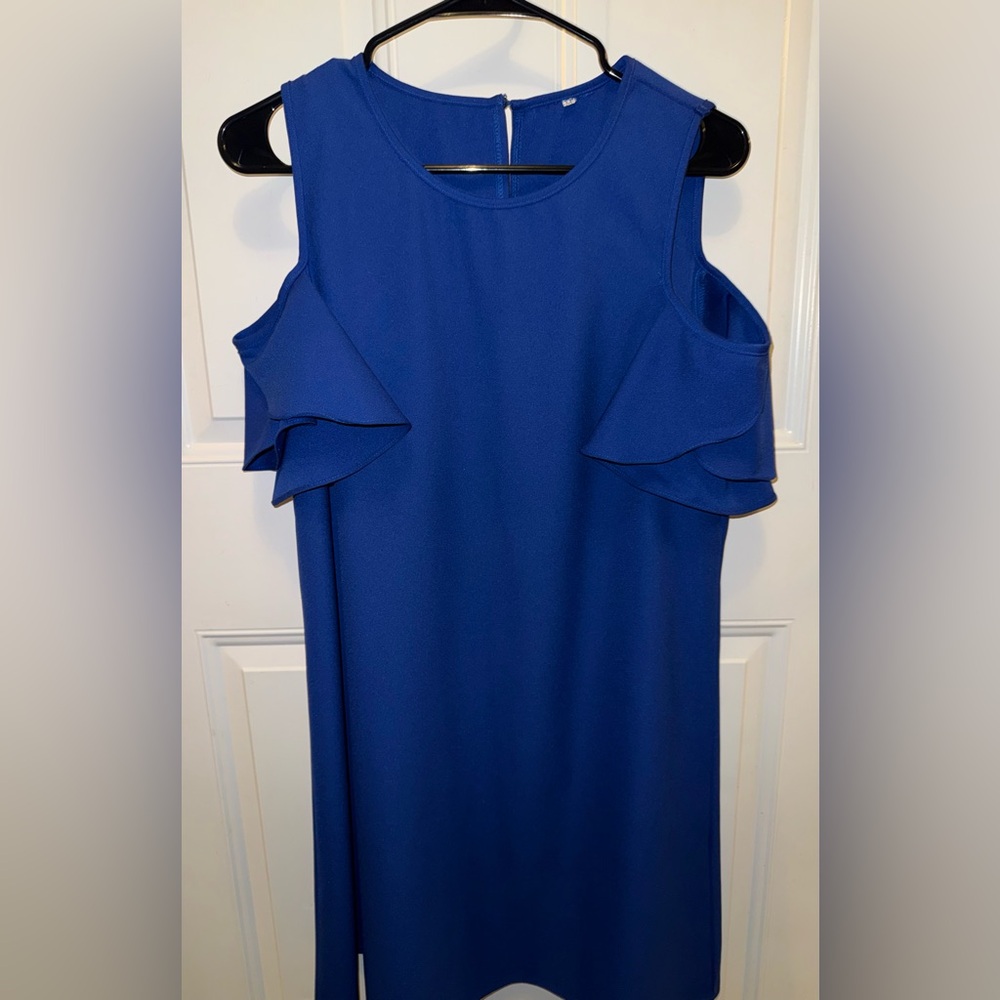 Chic Royal Blue Ruffle Sleeve Mini Dress - Picture 3 of 5